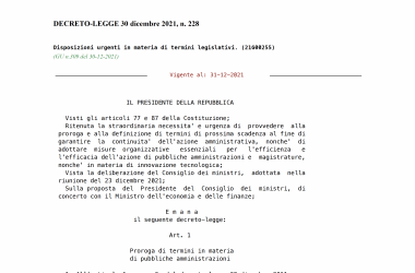 DECRETO LEGGE 228 del 30 DICEMBRE 2021